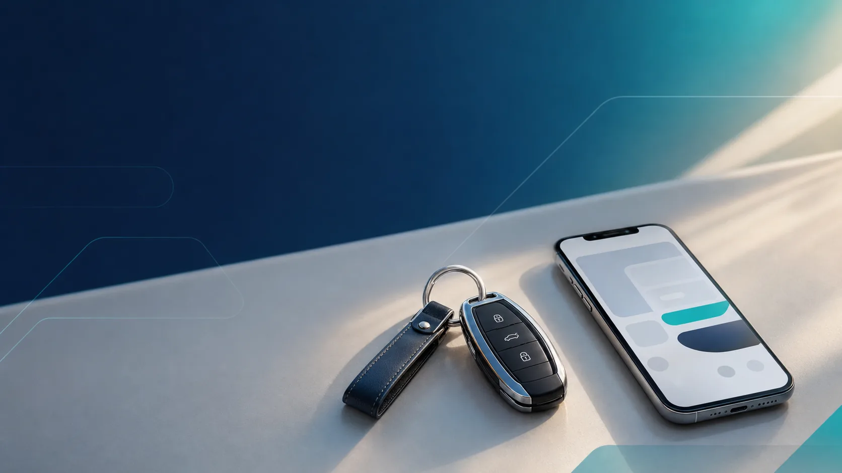 Chiavi dell'auto e smartphone con configuratore per il noleggio a lungo termine